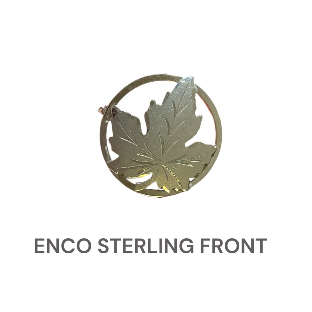 ENCO Sterling Front Circle Maple Leaf Brooch Pin Vintage